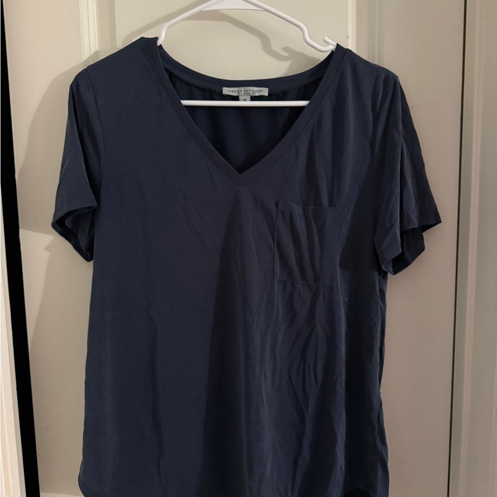 Green Envelope Deep Blue V-Neck Tee